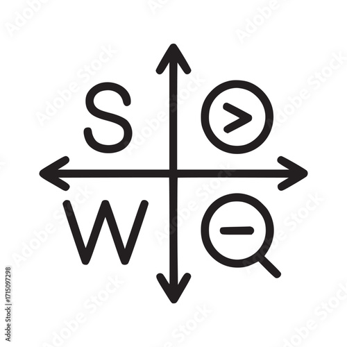Vector art of swot analysis icon a strategic planning tool used to evaluate the strengths, weaknesses, opportunities, and threats involved in a project or in a business venture