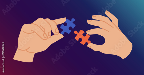 Hands connecting puzzle pieces together