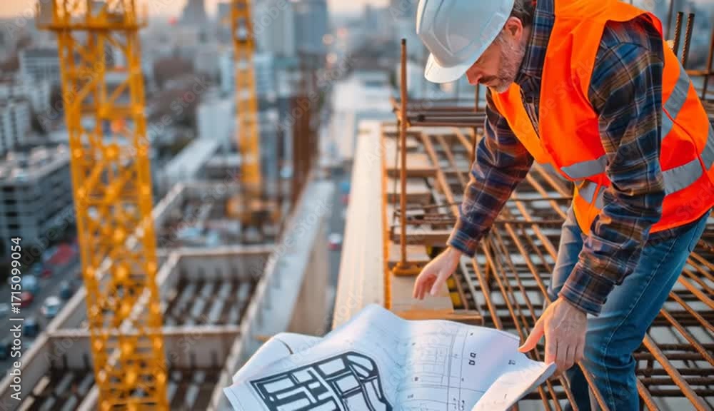 Supervisor In Construction Construction supervisor in white hard hat and orange safety vest ...