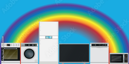 electronics home appliances with rainbow background