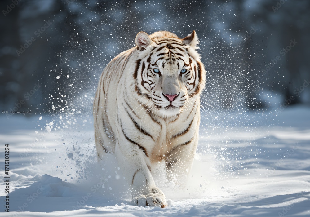 Fototapeta premium White Tiger Walking Through Snow