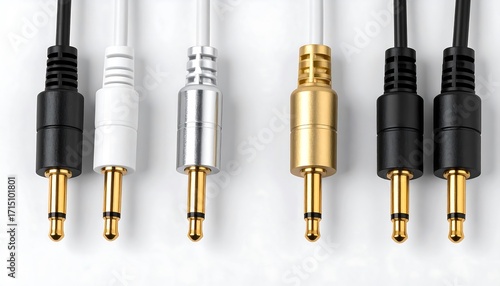 Close-up of audio cables with various colored connectors