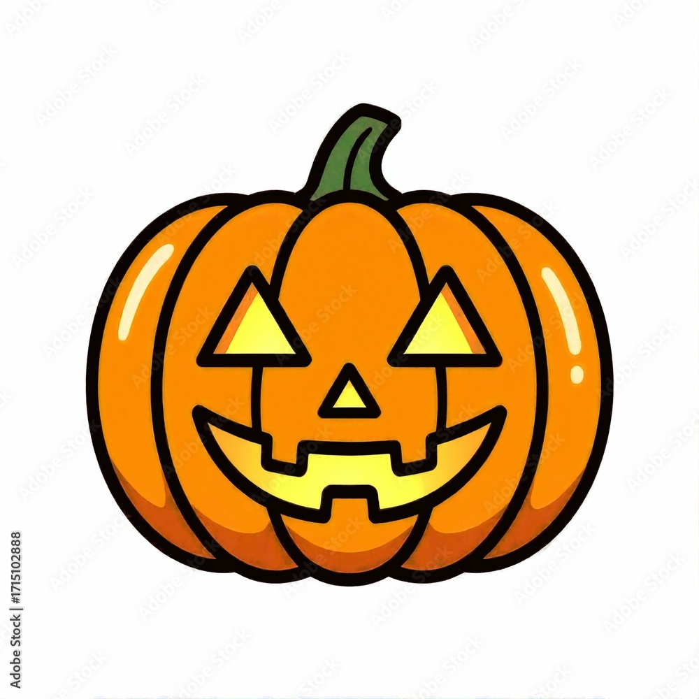 Fototapeta premium Classic Halloween pumpkin jack-o'-lantern illustration with glowing smile 