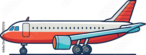 High quality photo of a red and white commercial passenger airplane side view vector