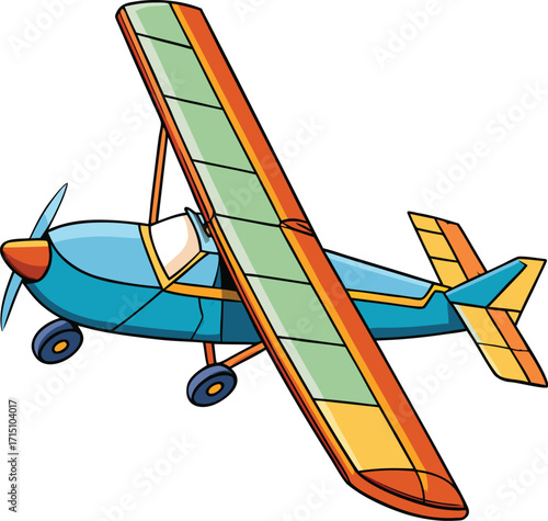 High quality photo of a colorful cartoon ultralight aircraft with a large wing vector