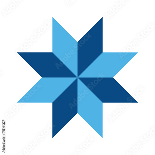 Two-tone blue star quilt pattern icon. Clipart image isolated on background.