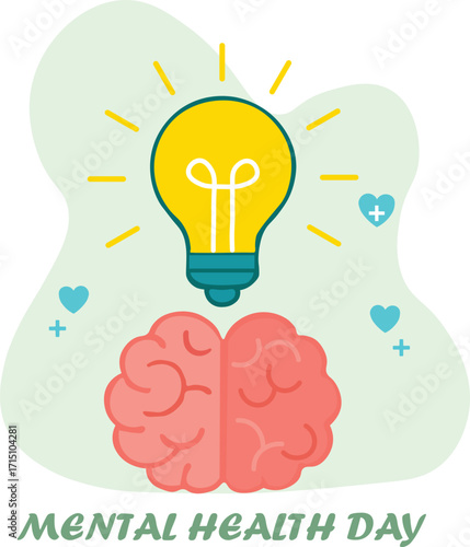 Mental health day, brain and idea concept vector illustration