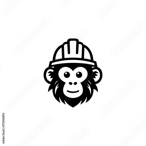 Vector illustration of a cute monkey wearing a construction helmet