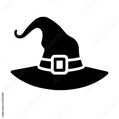 Isolated Dark Blue Witch Hat with White Buckle Icon
