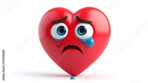 A red heart shaped emoji with a sad expression and teardrops