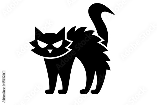 Stylized Black Cat Silhouette with Arched Back and Angry Eyes
