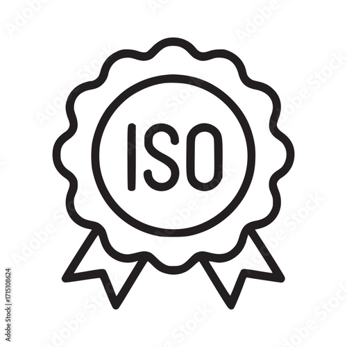Vector art of iso icon a simple line drawing of an iso certification badge, representing quality, standard, and compliance in a minimalist design