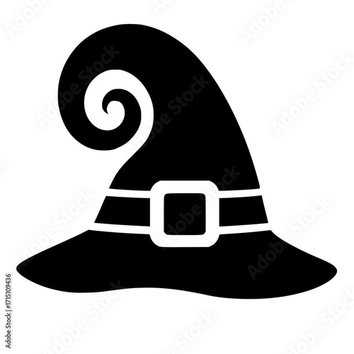 Stylized Black Witch Hat with White Buckle Icon
