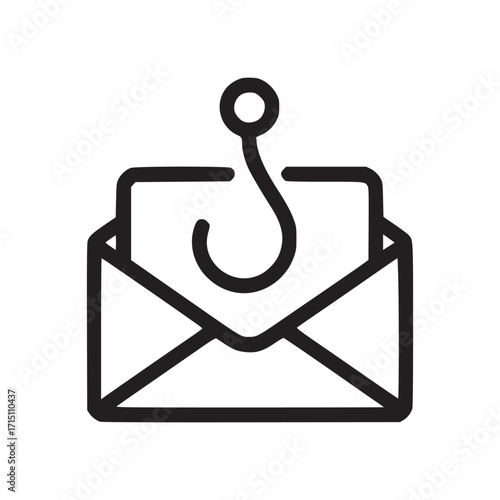 Vector art of email phishing attack vector icon concept of cyber crime, scam, fraud, spam, malware, virus, trojan, and security threat outline vector illustration