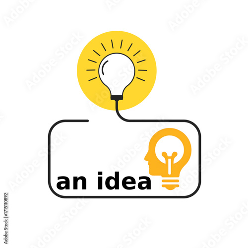 Symbolic illustration of inspiration idea springing from mind with light bulb on white background