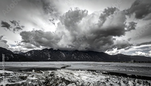Dramatic sky over a mountain valley