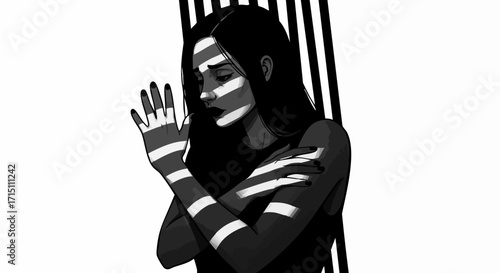 the girl in a black dress with Abstract Pattern