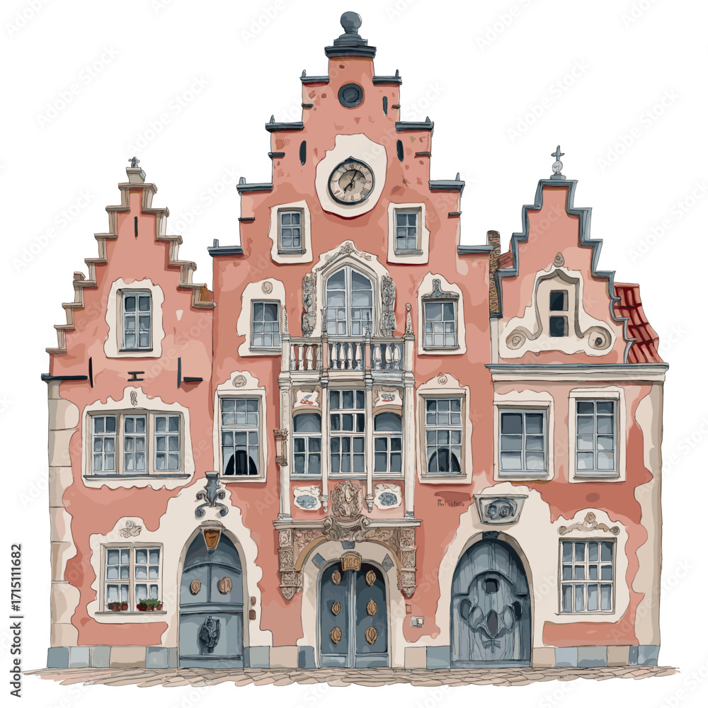 Obraz premium House of the Blackheads. House of the Blackheads watercolor vector illustration