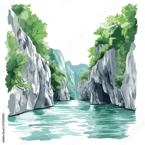 Matka Canyon. Matka Canyon watercolor vector illustration