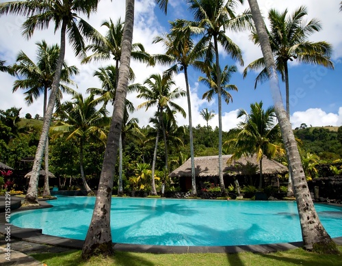 Tropical resort pool scene