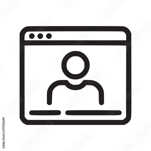 Vector art of a minimalist line art illustration of a browser window displaying a user icon, , representing online profile, user interface, and digital identity, suitable for icons, logos, and graphic