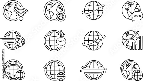 Line stroke set of globe icons.