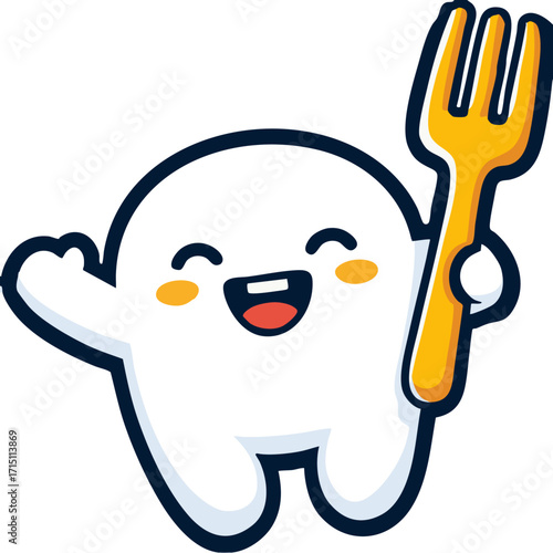 a cute, cartoonish character resembling a ghost holding a bone