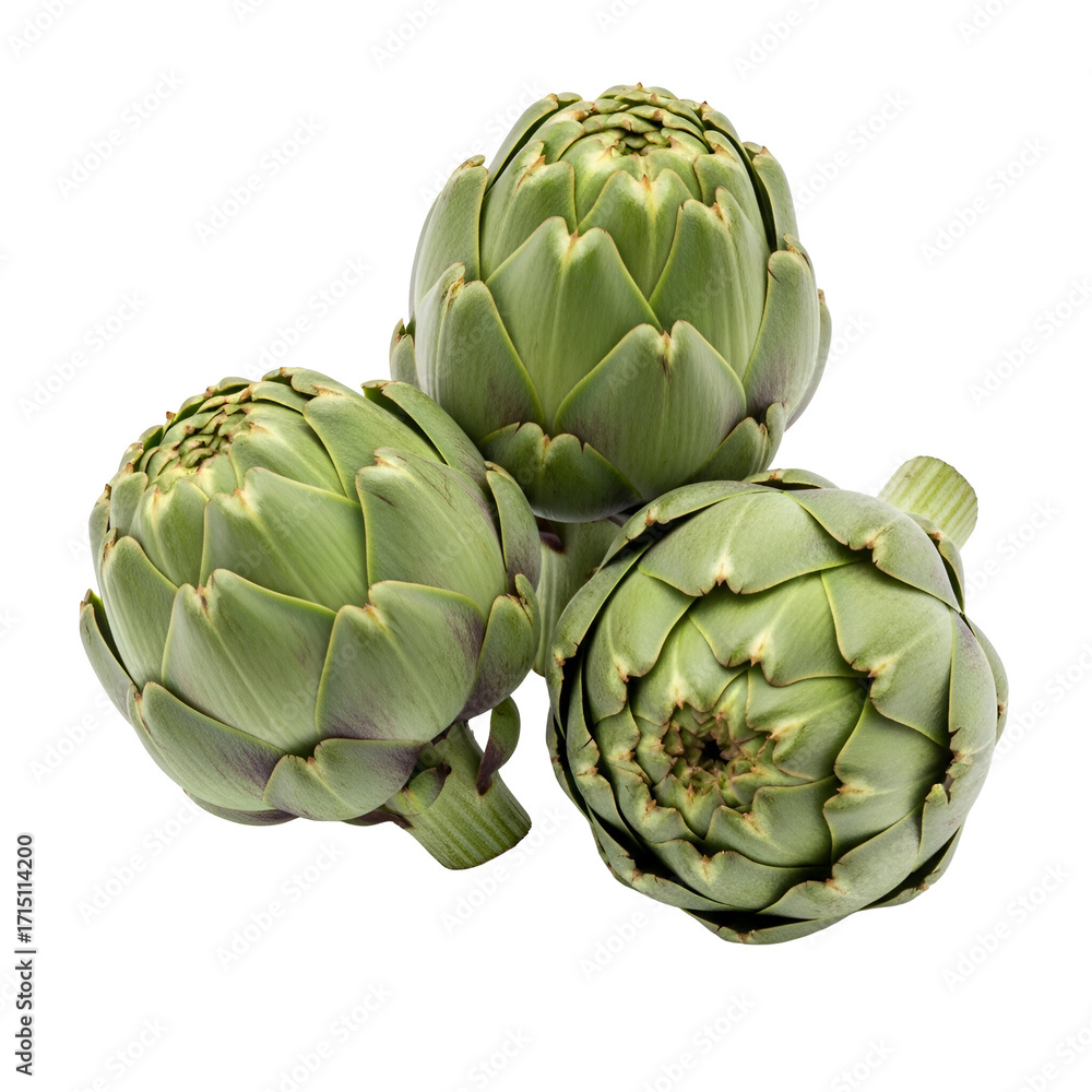 Obraz premium Three Green Artichokes on Black Background vegetable