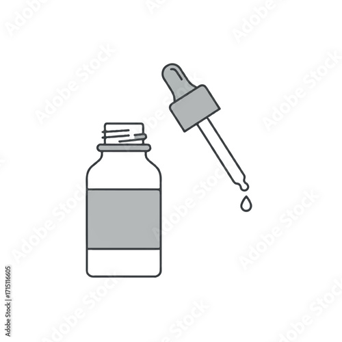 A simple line art illustration of a dropper bottle with a pipette dispensing a single drop of liquid.