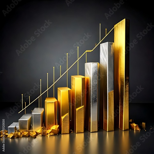 Gold and silver bar graph showing upward trend