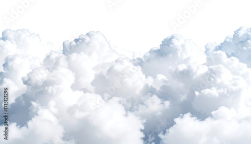 Fluffy white clouds against a white background