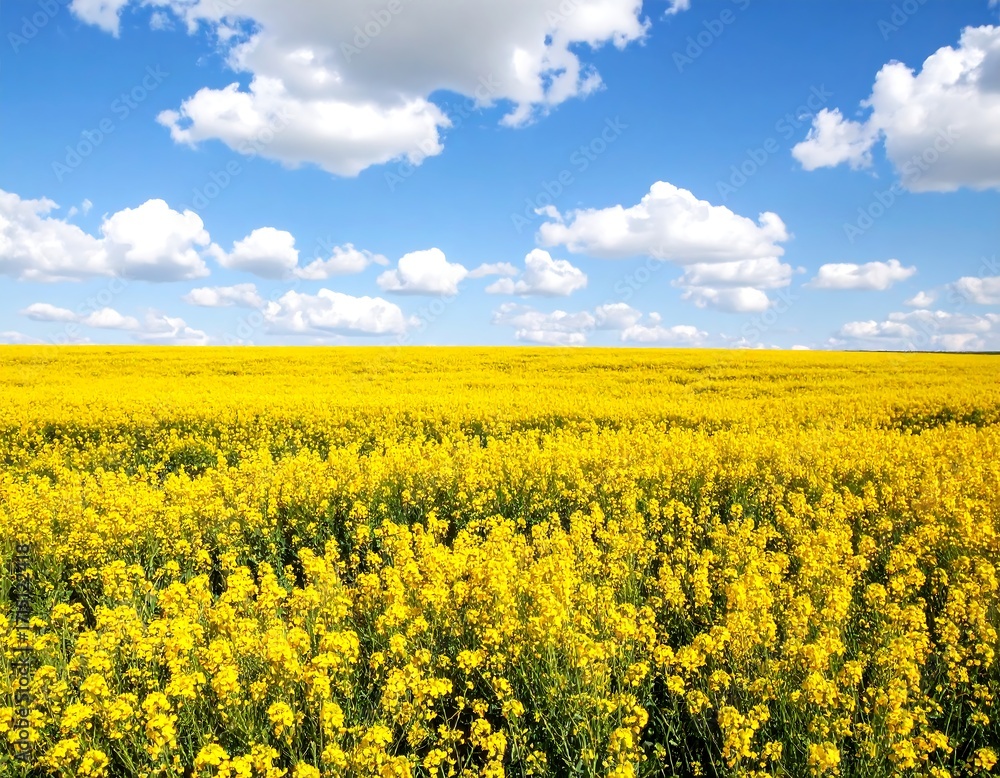 Obraz premium Yellow Flower Field Under Blue Sky
