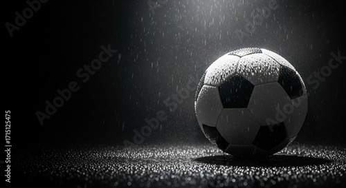 Soccer Ball in Rain with Dramatic Lighting