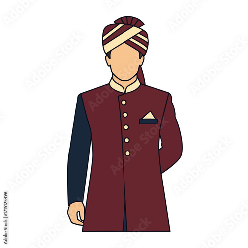 Indian man in traditional attire formal wear cultural clothing elegant style festive outfit.