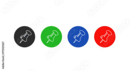 Collection of vibrant pushpin icons in various colors, perfect for digital design, office organization, and important notice representations
