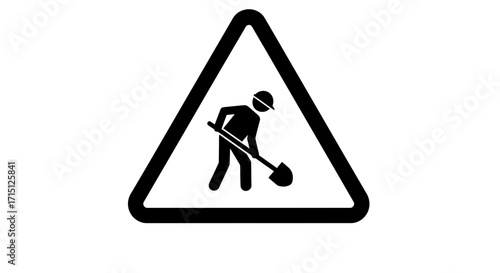Road Work Ahead Sign - Silhouette of Worker Digging with Shovel in Triangle Warning Symbol