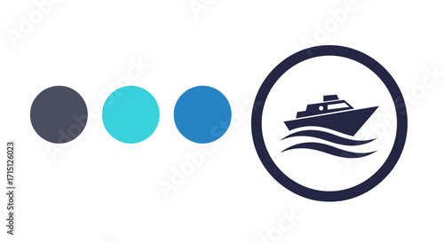 Luxury Speedboat on Waves Vector Icon - Perfect for Nautical Travel, Marine Transport, and Yachting Business Designs, Featuring a Modern Cruise Vessel Symbol with Color Palette Swatches