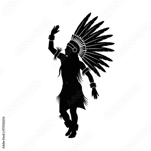 Native American Indian silhouette dancing.