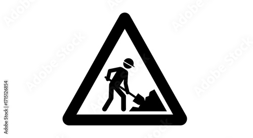 Road Works Sign Silhouette of a Worker Digging on Black Triangle Warning Sign