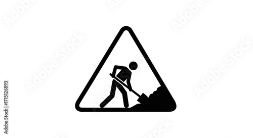 Under Construction Sign Man Digging with Shovel Icon