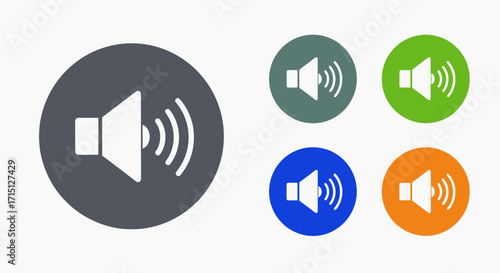 Volume Control Icons Set of Circular Speaker Sound Buttons