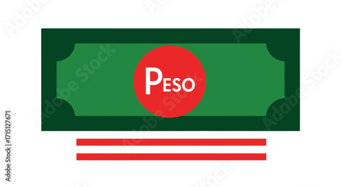 Clear graphic representation of a green peso banknote, symbolizing national currency, financial exchange, and economic value, with a central red circle