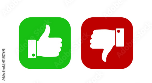 Thumbs up and thumbs down icons on a white background, representing approval and disapproval, good and bad choices, or agreement and disagreement