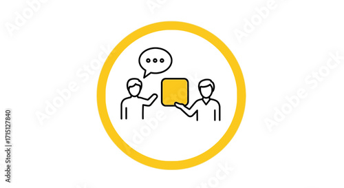 Simple line icon of two people discussing a project, sharing ideas, and collaborating. Vector illustration for business communication and teamwork