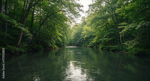 Green River Serenity A Forest's Calm Reflection in the Water