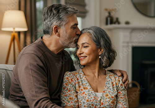 Mature Couple Sharing a Tender Moment of Affection at Home