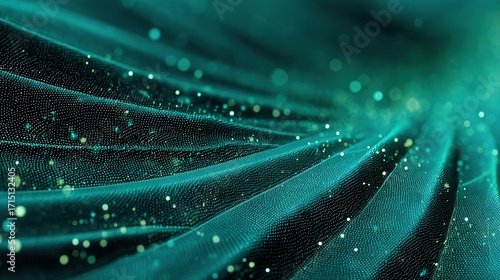 Macro photograph of leaf surface with smooth gradient and glowing particles, futuristic and dreamy look ideal for eco-tech, AI, and creative design themes.