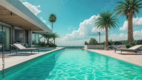 Wallpaper Mural Luxury villa with pool and palm trees Torontodigital.ca