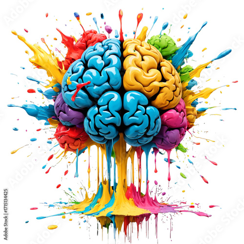 Merging creativity and mind. An explosion of colors from a creative brain in PNG format.