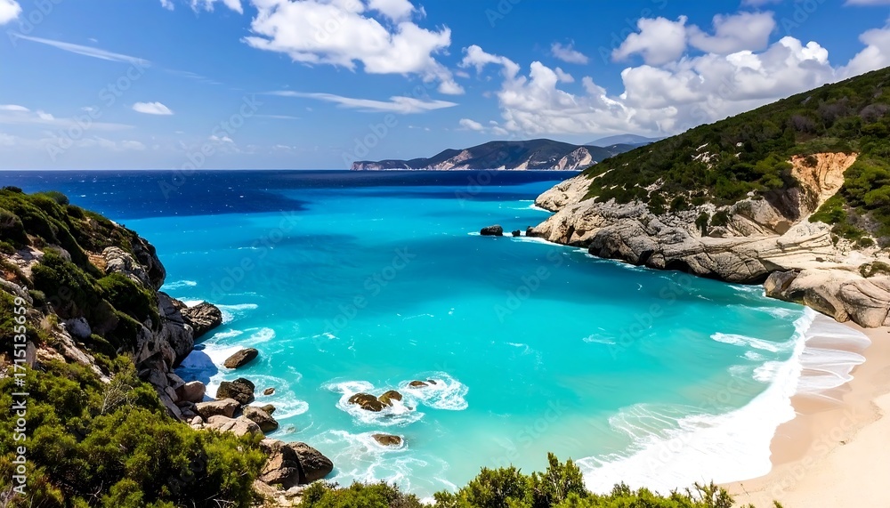 Fototapeta premium Turquoise cove with white sand beach